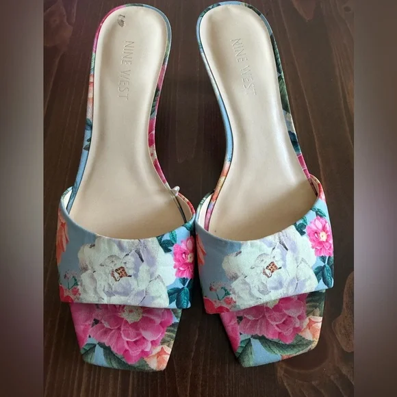 Nine West Floral Heels - Pink and Blue - Picture 3 of 6